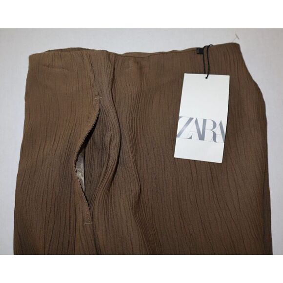 Zara Women's Sz XS Olive Green Wrinkle Effect Full Length Pants - Picture 5 of 7